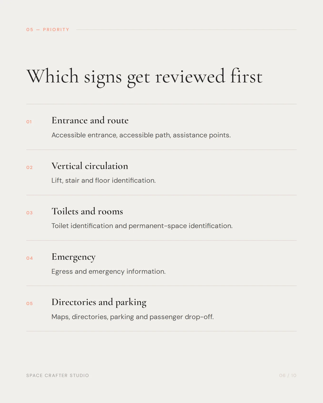 Accessible signage checklist for india, slide 6 of 10, Space Crafter Studio