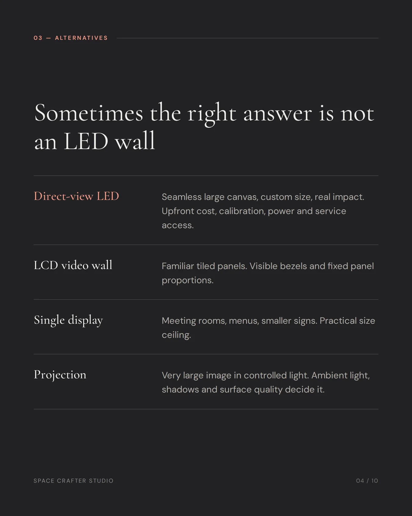 Indoor led wall buying guide, slide 4 of 10, Space Crafter Studio